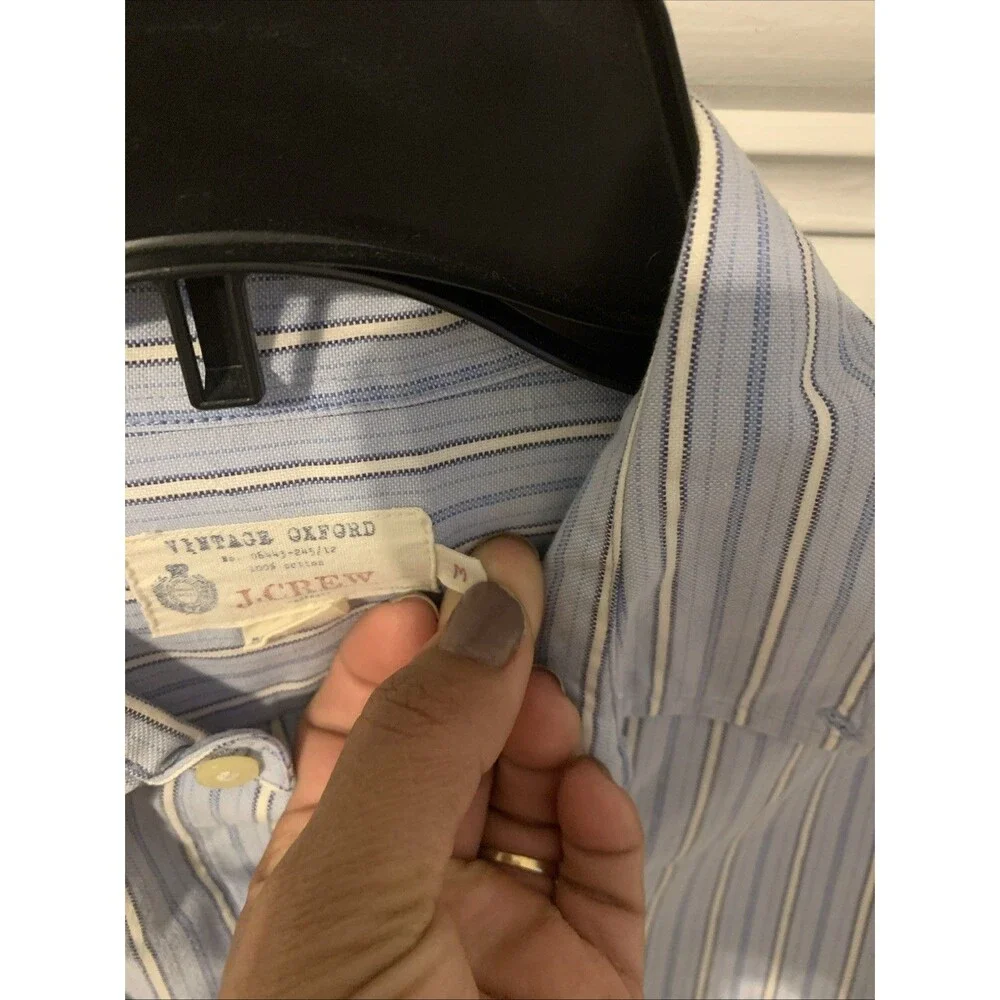 J Crew Shirt Mens Medium Baby Blue Striped Button Long Sleeve